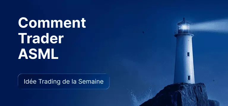 Un phare brillant sur la mer, avec le texte blanc "Comment trader ASML".