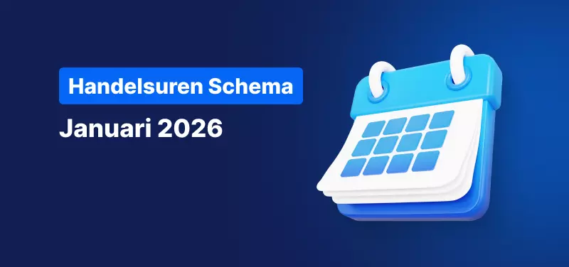 Blauwe achtergrond met een kalender en de tekst: "Handelsuren Schema Januari 2026"