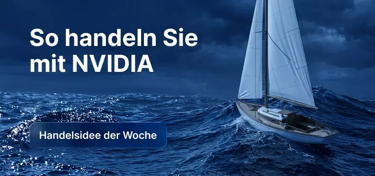 Grafik zur Handelsidee der Woche: So handeln Sie mit NVIDIA, mit Segelboot auf stürmischer See im Hintergrund.