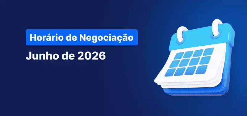 Calendário num fundo azul, com o texto a branco: "Horário de Negociação – Junho de 2026".