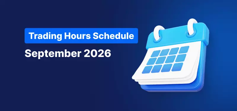 A calendar icon with white text in the background reading "Trading Hours Schedule September 2026".