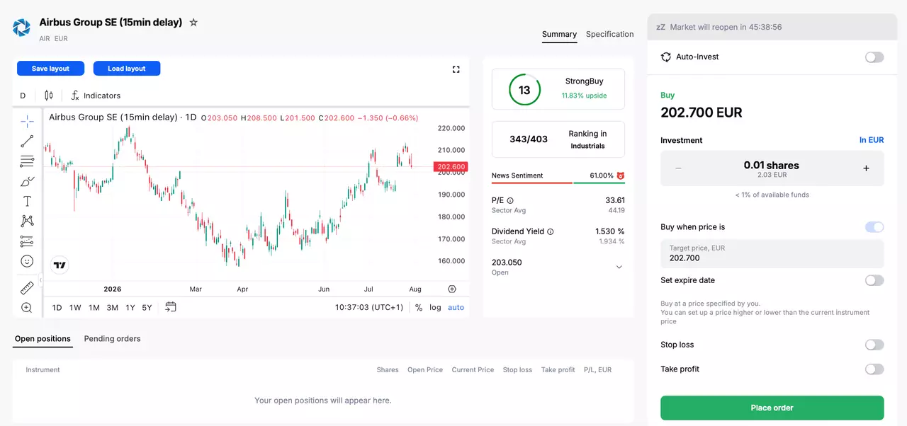 Trading Airbus in the Admirals Platform.