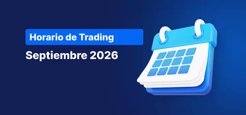 Un icono de calendario con texto en blanco de fondo en el que se lee "Horario de negociación de septiembre de 2026".