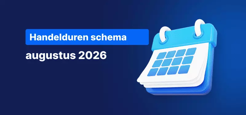 Kalender met de tekst "Handelstijden augustus 2026".
