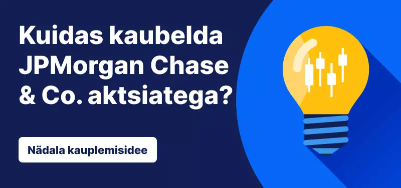 Lambipirn, mille sees on küünlajalgade ribad sinisel taustal, tekst: „Kuidas kaubelda JPMorgan Chase & Co. Nädala kauplemisidee“