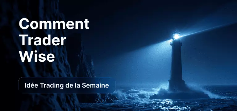 Un phare, avec le texte « Comment trader Wise » en blanc derrière lui.