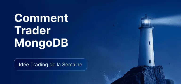 Un phare éclairant la mer, avec le texte blanc indiquant « Comment trader MongoDB ».