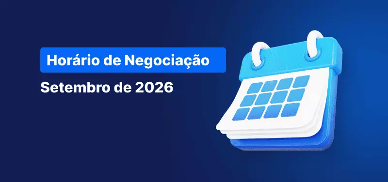 Um ícone de calendário com texto branco no fundo onde se lê "Horário de negociação de setembro de 2026".