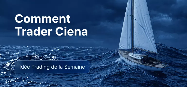 Un voilier naviguant sur la mer, texte blanc indiquant « Comment trader Ciena ».
