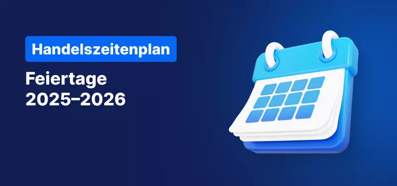 Grafik zum Handelszeitenplan für die Feiertage 2025–2026 von Admirals mit Kalender-Icon.