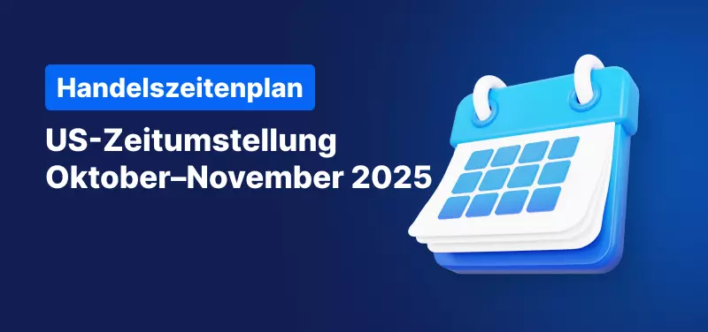 Kalendersymbol auf blauem Hintergrund mit Text „Handelszeitenplan – US-Zeitumstellung Oktober–November 2025“