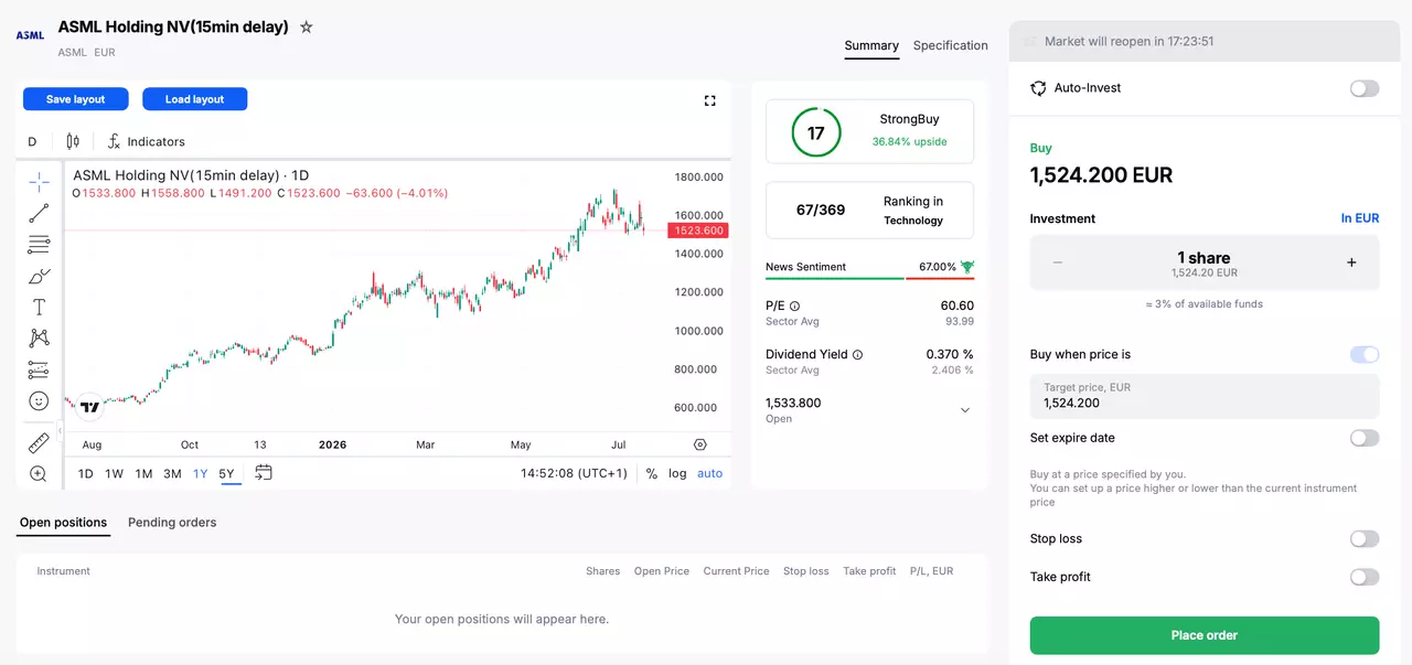 Trading ASML in the Admirals Platform.