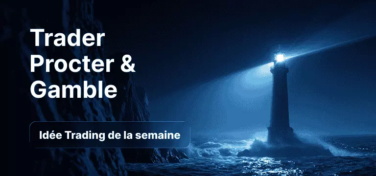 Une ampoule contenant des bougies japonaises sur fond bleu, avec le texte : « Comment trader PG : l'idée de trading de la semaine ».