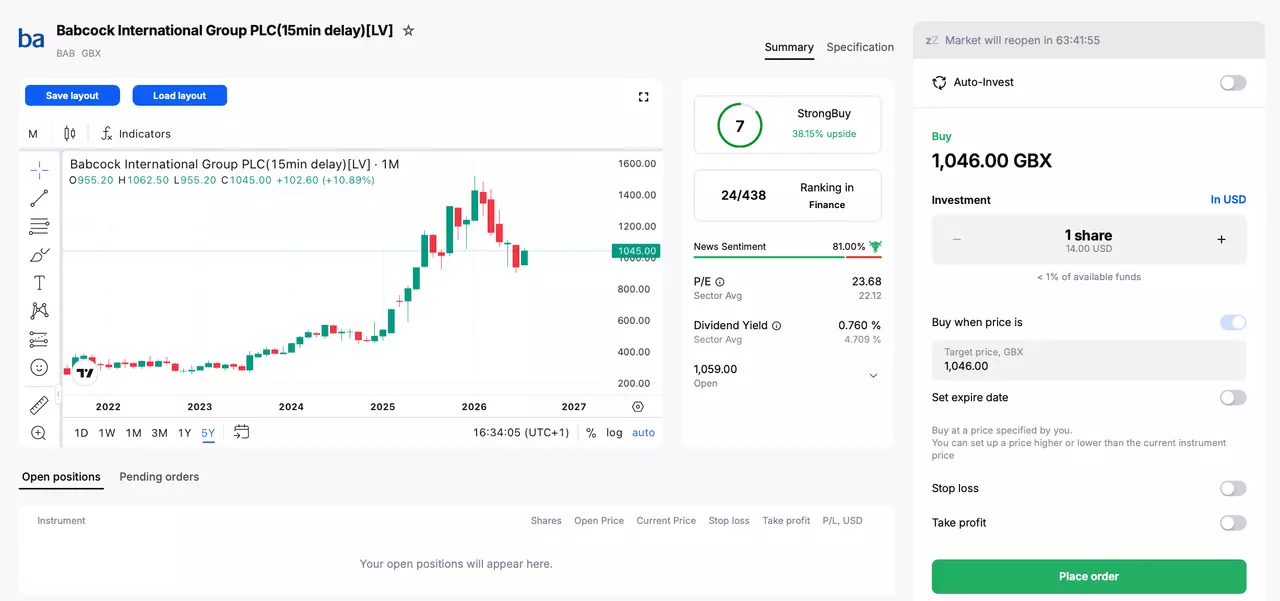 Trading Babcock International in the Admirals Platform.