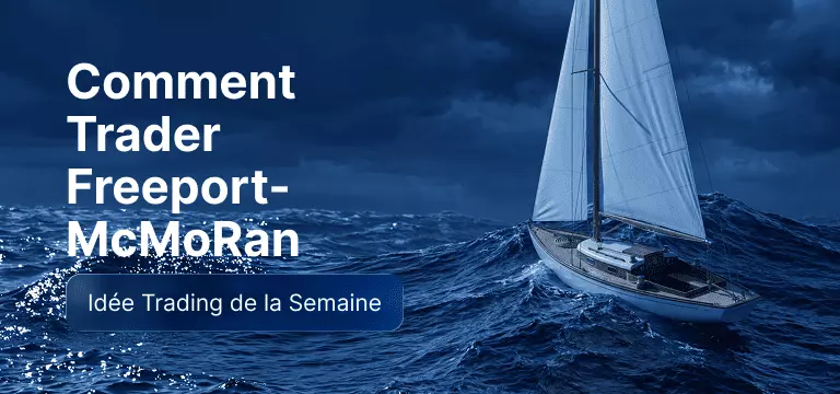 Un voilier sur la mer, avec le texte blanc « Comment trader Freeport-McMoRan ».