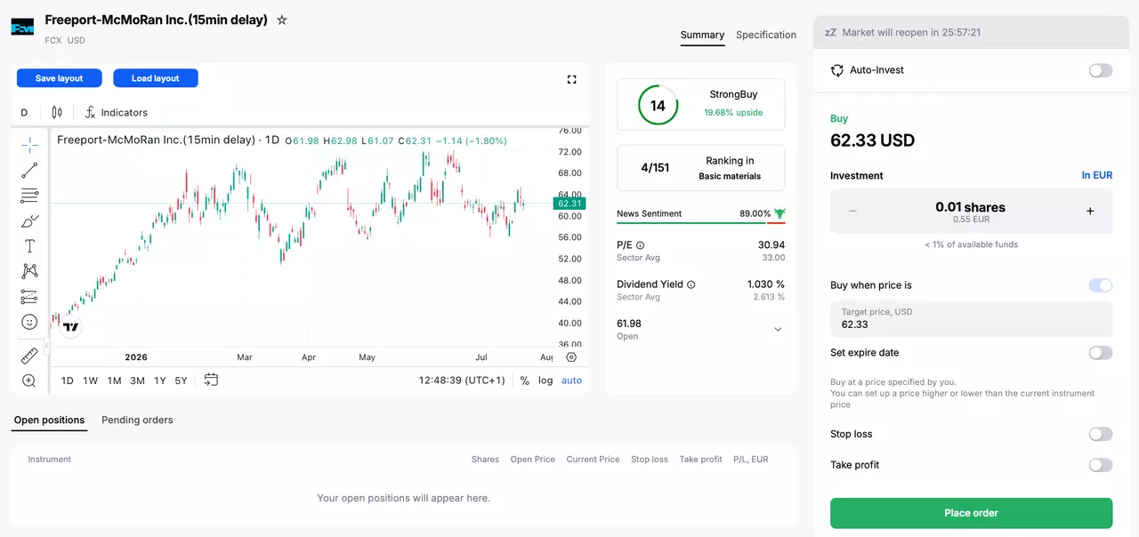 Trader l'action Freeport McMoRan sur la plateforme Admirals.