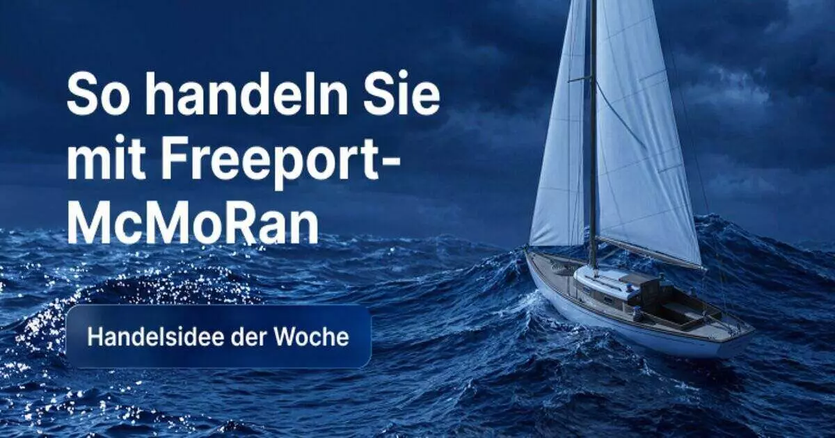 Segelboot auf stürmischer See mit dem Schriftzug „So handeln Sie mit Freeport-McMoRan“