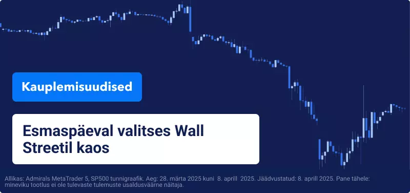 Sinine kauplemisdiagramm, millel on tekst „Esmaspäevane hullus Wall Streetil“.