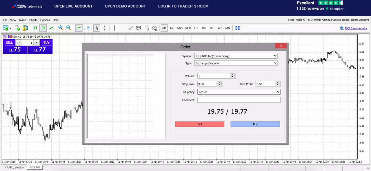 Ticket d'ordre sur l'action NIO