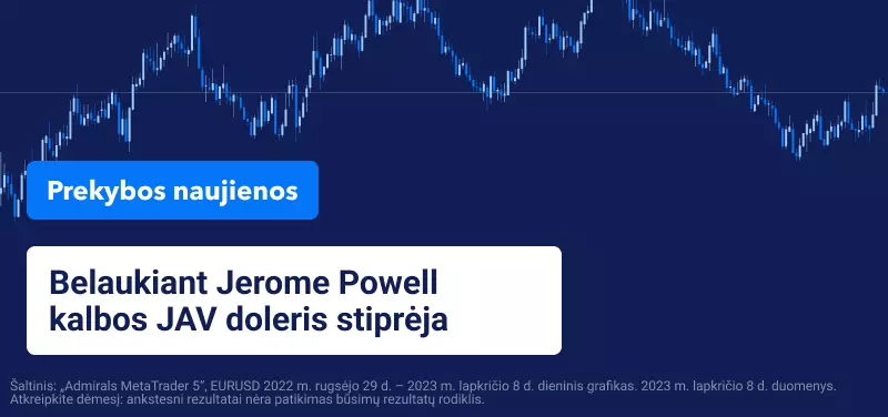 Belaukiant Jerome Powell kalbos JAV doleris stiprėja 
