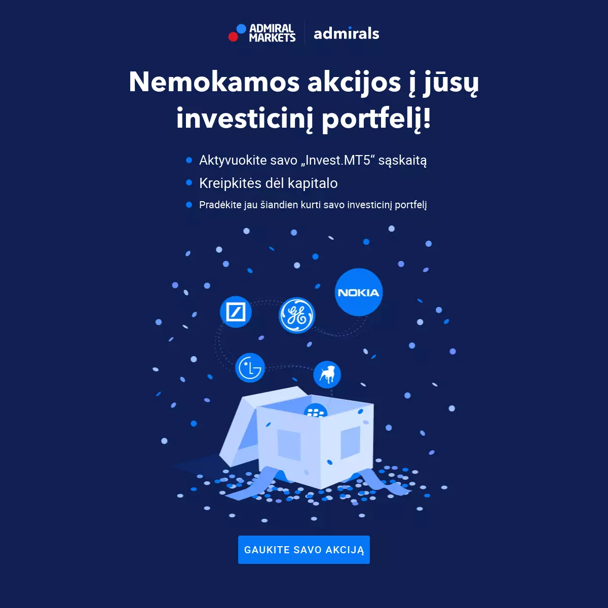 Gaukite pradinį kapitalą su nemokamomis akcijomis iš Admirals