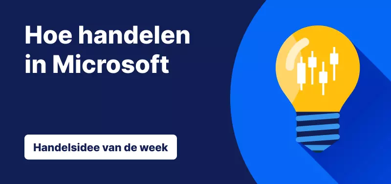 Gloeilamp met witte tekst: "Hoe handelen in Microsoft".