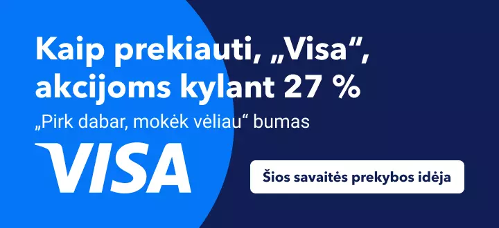 Kaip prekiauti „Visa“ akcijų 27 % kilimu