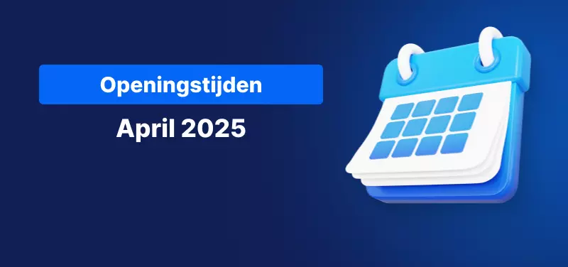Afbeelding van een kalender met de tekst: "Openingstijden april 2025"