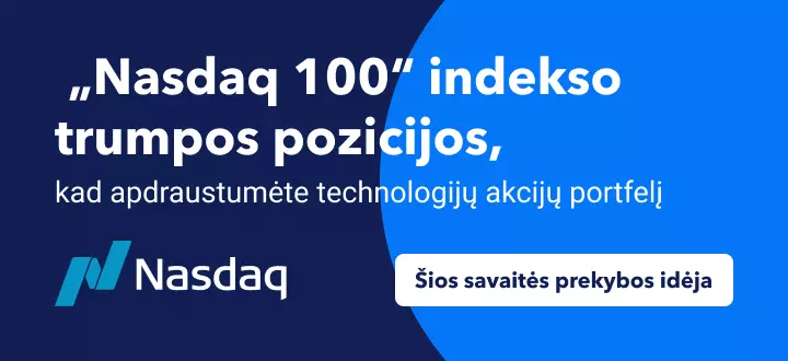 „US100“ indekso trumposios pozicijos, siekiant apdrausti technologijų akcijų pirkimo portfelius
