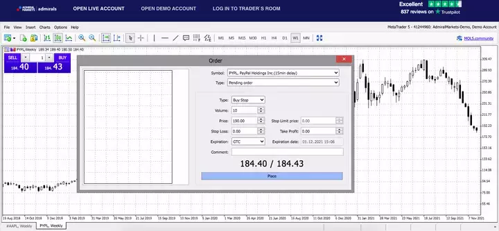 PayPal im Webtrader