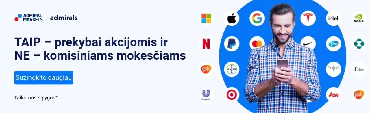 Prekiaukite akcijomis be komisinių mokesčių