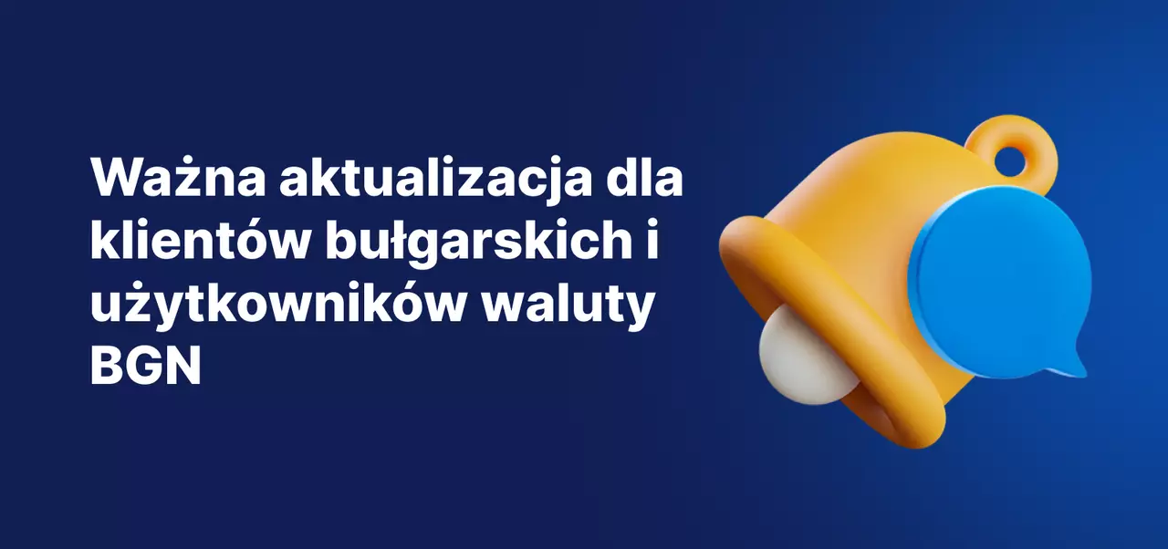 Niebieski baner z żółtą ikoną dzwonka powiadomień i nagłówkiem: