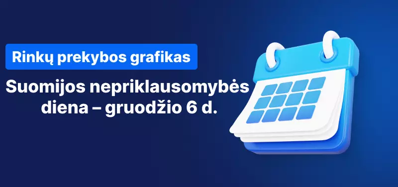 Mėlyname fonr stilizuotas kalendorius ir užrašas: „Suomijos nepriklausomybės diena – gruodžio 6 d.“