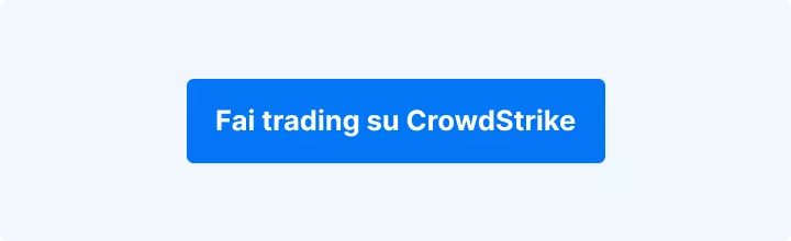 Sfondo azzurro con la scritta in bianco: "Fai trading su CrowdStrike".