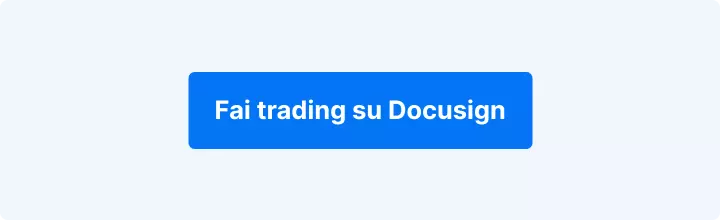 Sfondo azzurro con la scritta in bianco: "Fai trading su Docusign".