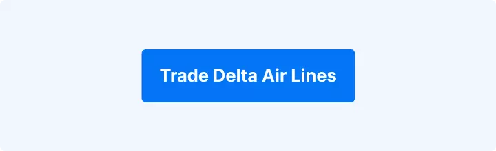 Blauwe achtergrond met witte letters: "Trade Delta Air Lines"