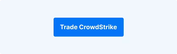 Lichtblauwe achtergrond met witte tekst: "Trade CrowdStrike."