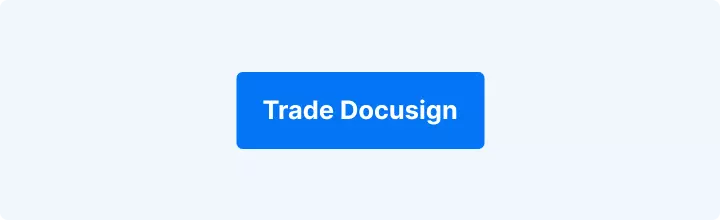 Lichtblauwe achtergrond met witte tekst: "Trade Docusign."