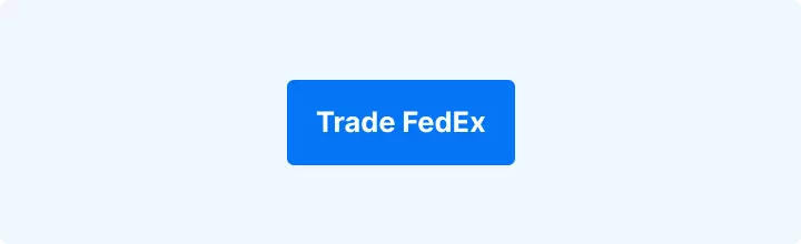 Blauwe achtergrond met witte letters:"Trade FedEx".