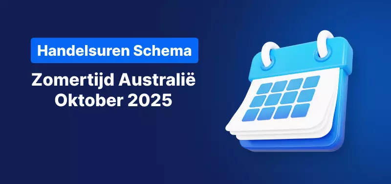 Blauwe achtergrond met een kalender en de tekst: "Handelsuren Schema Zomertijd Australië Oktober 2025 "