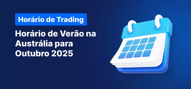 Calendário sobre um fundo azul, texto branco que diz "Horário de Verão da Austrália Outubro 2025".