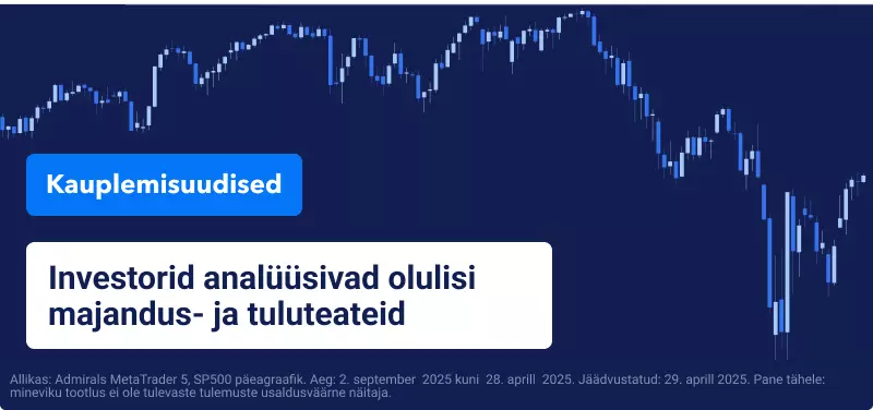 Lause "Investorid analüüsivad olulisi majandus- ja tuluteateid" sp500 päevagraafiku taustal