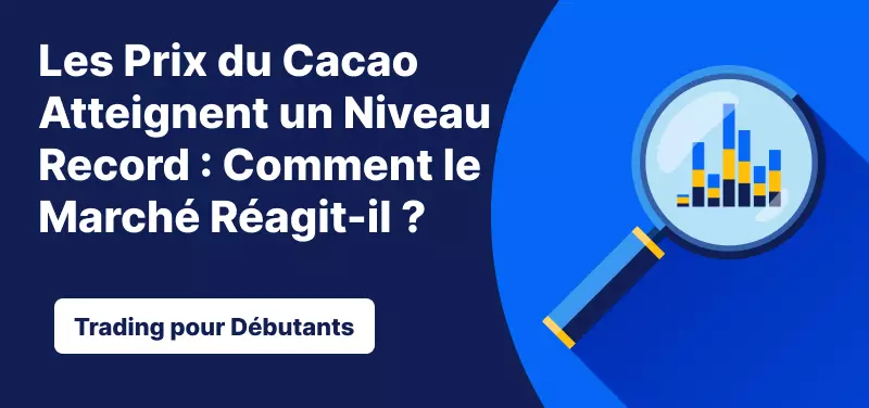 Loupe devant un graphique, avec le titre de l'article, sur fond bleu