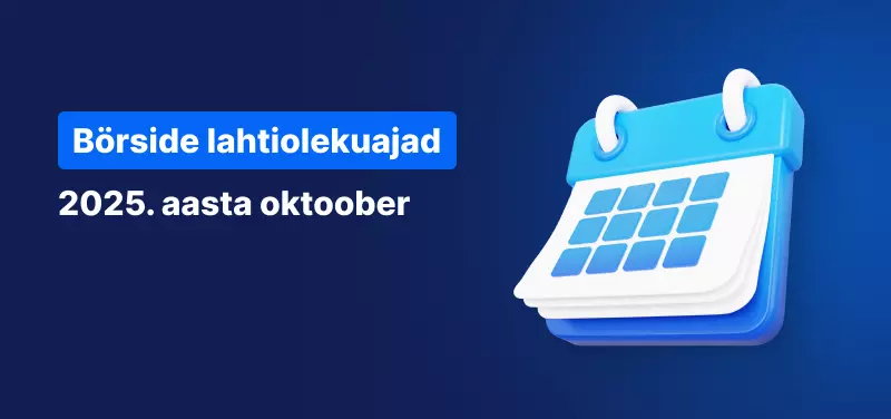 tekst "Börside lahtiolekuajad" ja "2025. aasta oktoober" kalendri pildi kõrval