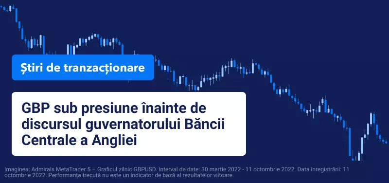 GBP sub presiune înainte de discursul guvernatorului Băncii Centrale a Angliei