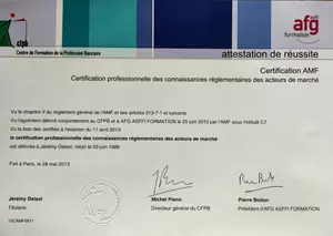 Jeremy Delsol - certificate