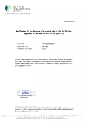 Arnoldas Straigis - certificate