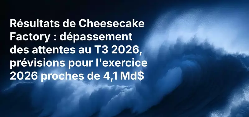Résultats de Cheesecake Factory : dépassement des attentes au T3 2026, prévisions pour l'exercice 2026 proches de 4,1 Md$