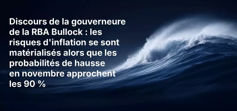 Discours de la gouverneure de la RBA Bullock : les risques d'inflation se sont matérialisés alors que les probabilités de hausse en novembre approchent les 90 %