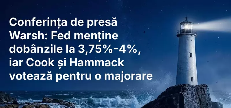 Conferința de presă Warsh: Fed menține dobânzile la 3,75%-4%, iar Cook și Hammack votează pentru o majorare